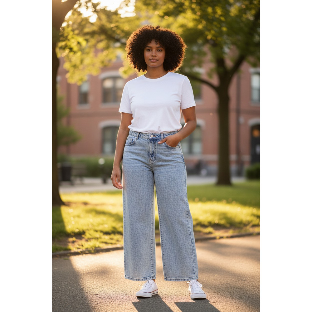 Composition High-Waisted, Wide-Leg Jeans Size: 2XL